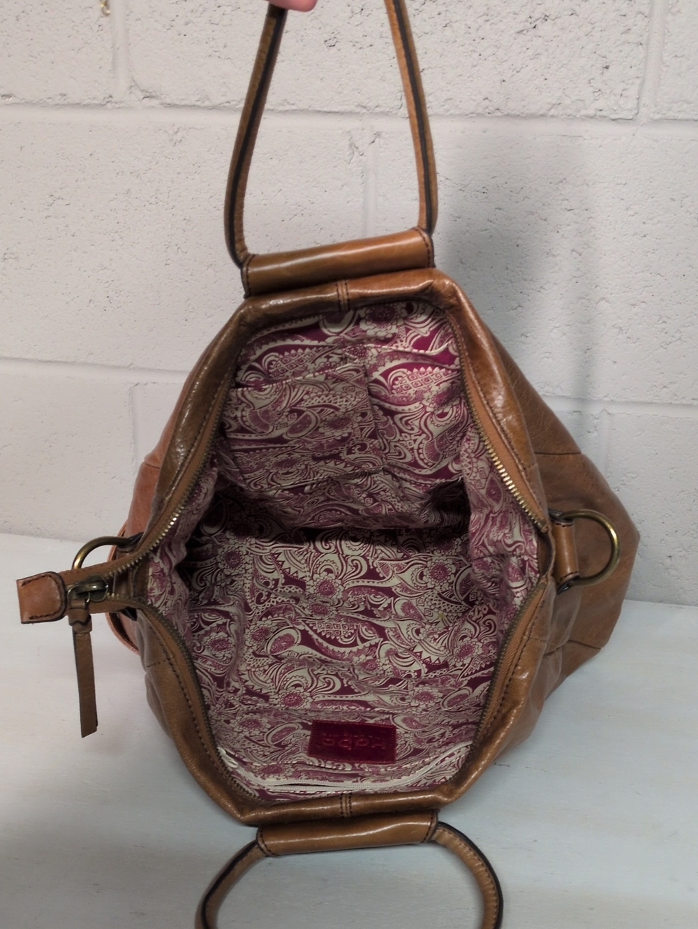HOBO Sheila Brown Large Leather Top Handle Tote Handbag - Picture 7 of 9
